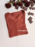 Mahira Silk Chocolate premium silk Chikankari kurti with inner, luxurious LVW Fashion Chikankari Kurta in natural fabric and intricate embroidery.