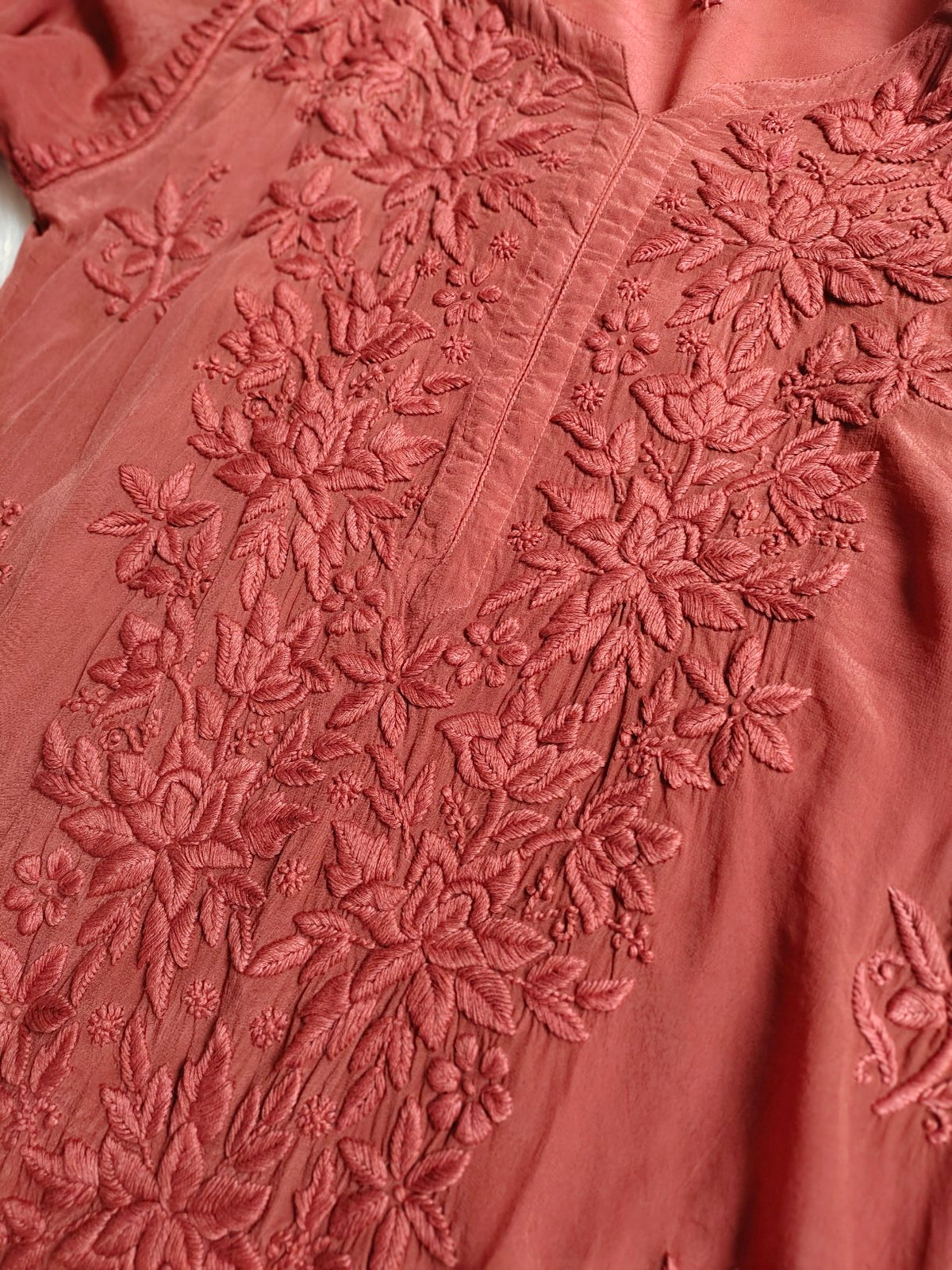 Mahira Silk Chocolate premium silk Chikankari Kurti with inner, by LVW Fashion, featuring intricate embroidery and elegant design.