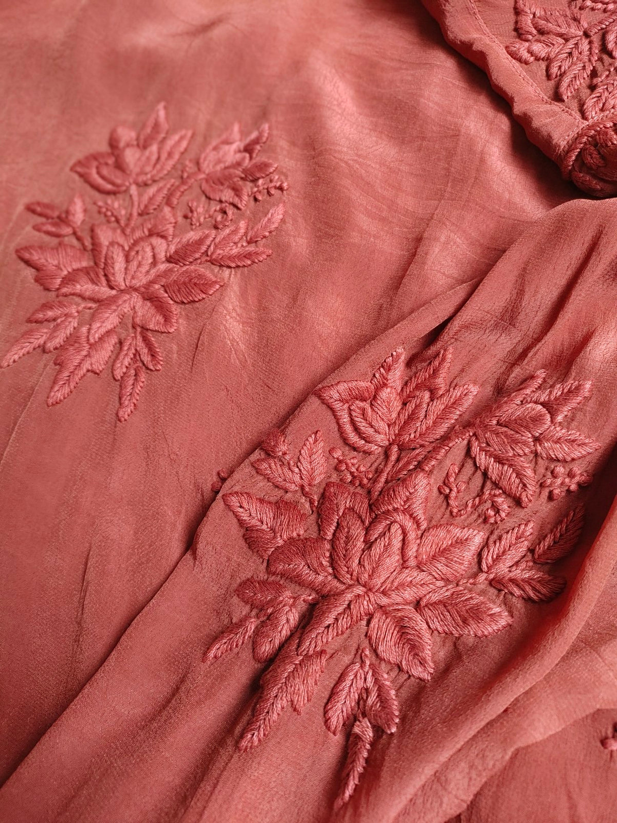 Mahira Silk Chocolate premium silk Chikankari Kurti with inner, luxurious LVW Fashion Chikankari Kurta in chocolate color.