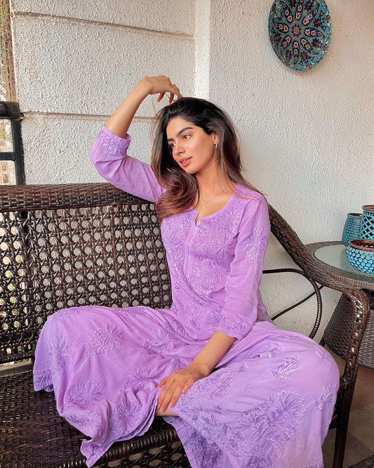 LVW Fashion Tropical Expressive Embroidery Kurta and lightweight Co-ord Plazzos set with intricate chikankari embroidery.