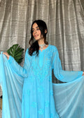 LVW Fashion Luxurious Chikankari Eid Edit Georgette Sharara Set with intricate embroidery and matching kurta in a vibrant design.