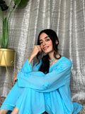 Luxury LVW Fashion Motihar Eid Georgette Sharara Set with intricate chikankari embroidery, includes kurta and matching sharara.