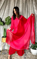 LVW Fashion Eid Edit Rose Embroidery Georgette Sharara Set with kurta and matching bottom, luxurious chikankari design.