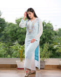 Luxurious Chikankari and Parsi embroidery Kurta Set by LVW Fashion, featuring intricate embroidery on lightweight fabric.