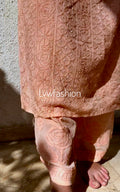Resham Powder Peach Premium Georgette 3-piece set with silk inner, luxurious Chikankari kurta by LVW Fashion.