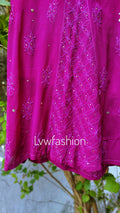 Beautiful rose ombre georgette 3-piece sharara set with chikankari embroidery, includes kurta, sharara, and dupatta, by LVW Fashion.