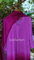 Beautiful rose ombre shade 3-piece sharara set with premium georgette fabric and intricate chikankari by LVW Fashion.