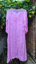 Pinkish LVW Fashion Luxurious Chikankari Kurta with rose embroidery on premium georgette fabric, showcasing intricate embroidery details.