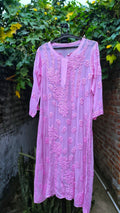 Pinkish Sana Kurta with rose embroidery, luxurious georgette fabric, from LVW Fashion Luxurious Chikankari collection.