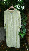 Sober Pista green long Chikankari kurta in premium georgette fabric by LVW Fashion Luxurious Chikankari.
