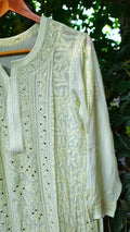LVW Fashion Sober Pista Georgette Long Chikankari Kurta with intricate embroidery, luxurious and elegant traditional Indian attire.