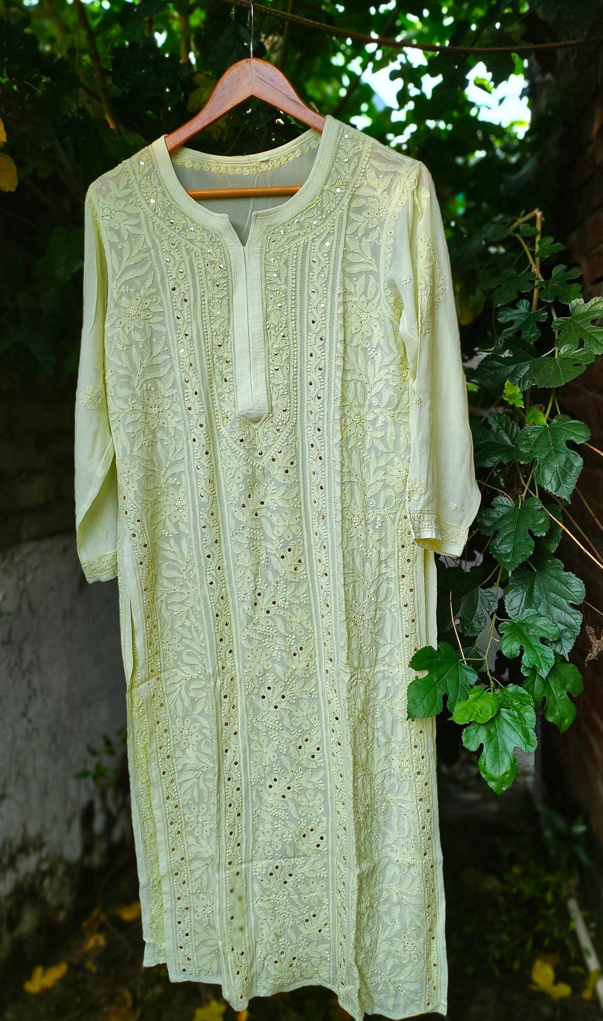 LVW Fashion Sober Pista long georgette kurta with intricate chikankari embroidery, premium quality and elegant design.