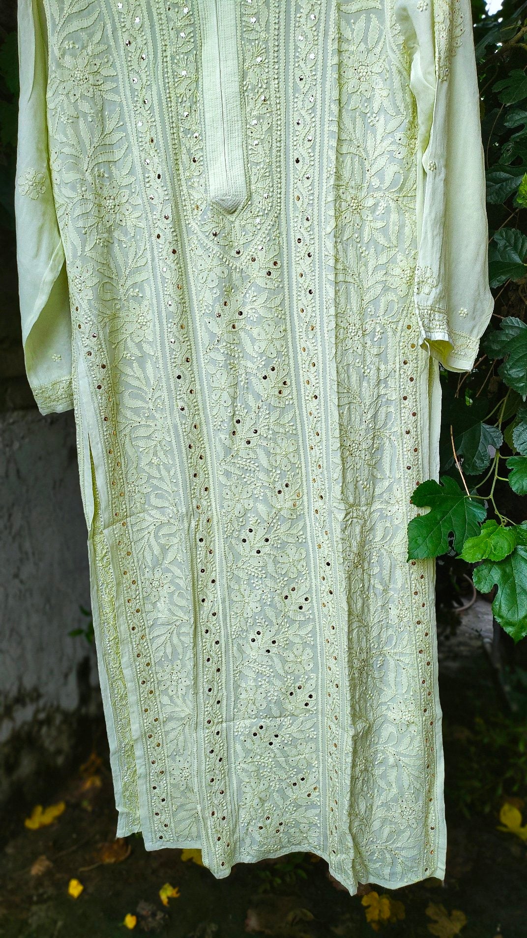 LVW Fashion Sober Pista premium georgette long chikankari kurta with intricate embroidery and elegant design.