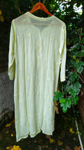 Sober Pista green long georgette kurta with intricate chikankari embroidery, luxury LVW Fashion design, premium craftsmanship.