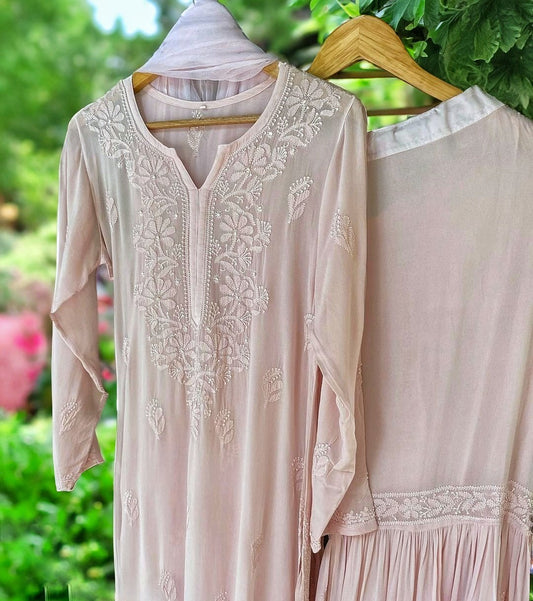 Ivory Pakizah Premium Georgette Gharara Chikankari Set by LVW Fashion with intricate embroidery and elegant traditional design