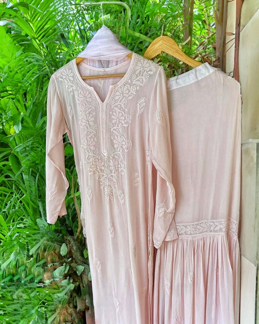 Ivory Pakizah Premium Georgette Gharara Chikankari Set by LVW Fashion with intricate embroidery and elegant traditional style.