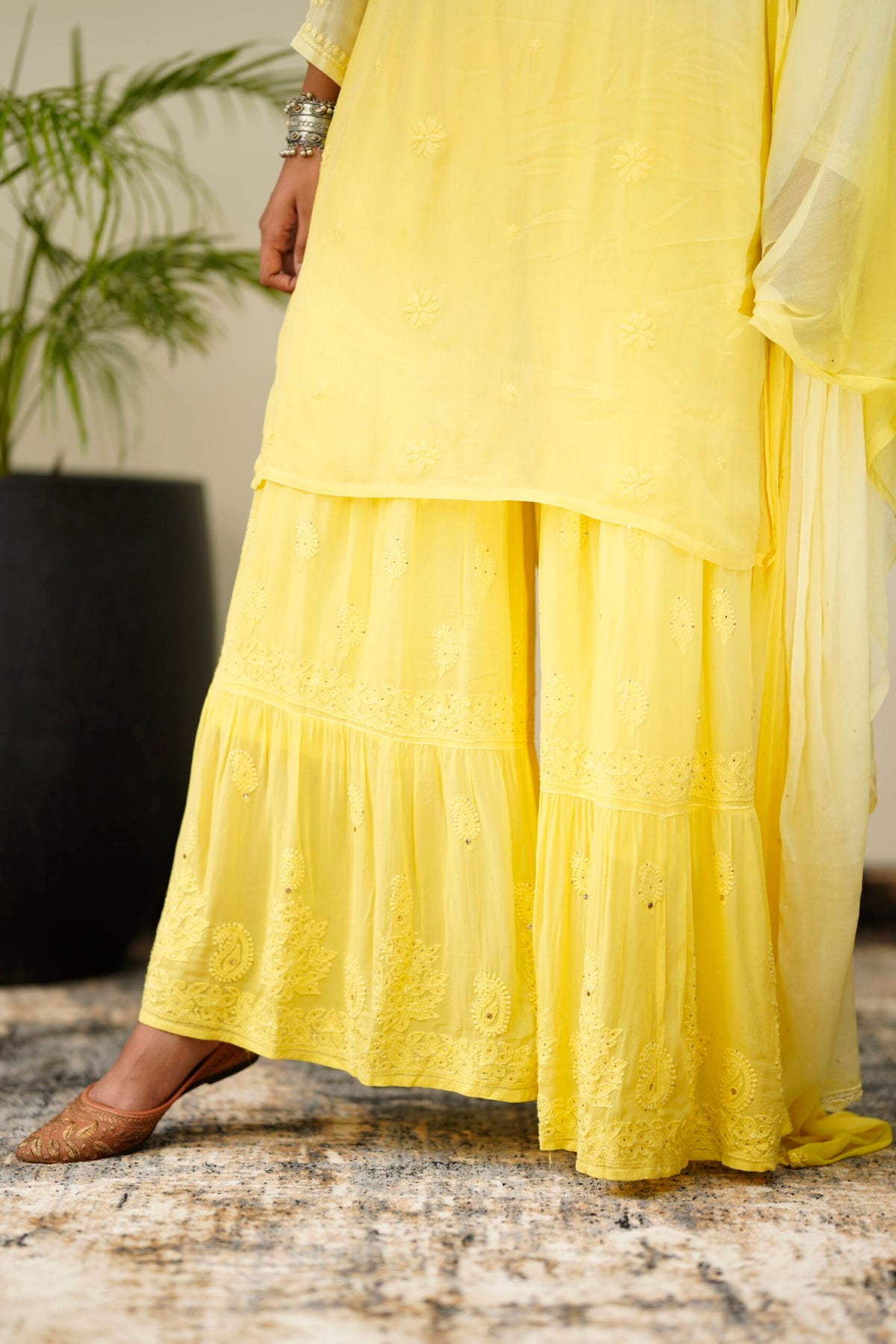 Luxurious LVW Fashion Gharara Chikankari set in premium georgette, featuring intricate embroidery and traditional style.
