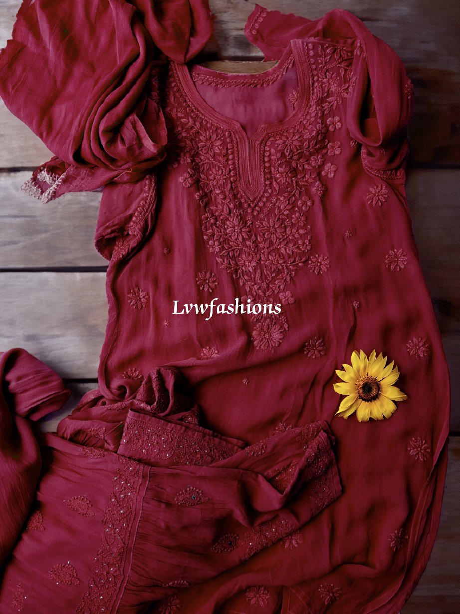 LVW Fashion Pazeb Premium Georgette Chikankari Gharara Kurti Set featuring intricate embroidery and traditional design.