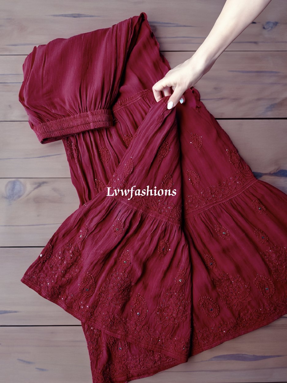 LVW Fashion Pazeb Premium Georgette Chikankari Gharara Kurti Set featuring intricate embroidery and traditional design.