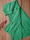Green Georgette Gharara Kurti set with intricate Chikankari embroidery by LVW Fashion, featuring a traditional Pakistani design.