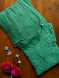 Green Georgette Gharara Kurti set with intricate Chikankari embroidery by LVW Fashion, featuring a matching kurti and gharara.