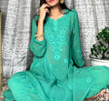 Luxurious LVW Fashion Pazeb premium georgette shot top and gharara set with intricate chikankari embroidery.
