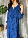 Soft rayon Pazeb set by LVW Fashion with beautiful blue and white plazzos, featuring luxurious chikankari embroidery.