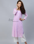 Elegant LVW Fashion premium georgette kurta with intricate chikankari embroidery in subtle shades, showcasing detailed craftsmanship.