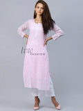 Elegant LVW Fashion luxurious Chikankari georgette kurta with subtle shades, showcasing intricate embroidery and a graceful design.