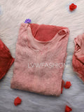 Peach long kurta with Resham thread embroidery and slip, luxurious Georgette fabric by LVW Fashion Luxurious Chikankari.