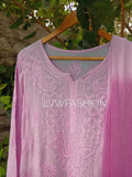 Beautiful peach long kurta with resham thread embroidery and georgette fabric by LVW Fashion Luxurious Chikankari with slip.
