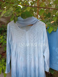 Beautiful peach LVW Fashion Luxurious Chikankari long kurta in premium georgette with Resham thread and matching slip.