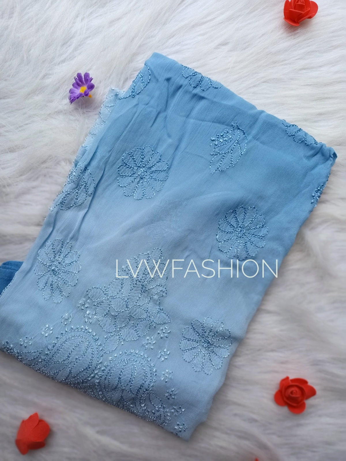 Peach long georgette kurta with Resham thread embroidery and slip, by LVW Fashion Luxurious Chikankari, showcasing intricate craftsmanship.