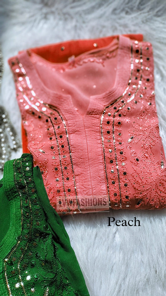 LVW Fashion Meera peach georgette Resham Kurta with intricate embroidery and inner for a luxurious traditional look.