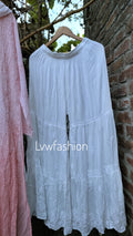 Peaches premium georgette Gharara 3-piece set by LVW Fashion with intricate Chikankari embroidery, includes top, dupatta, and Gharara.