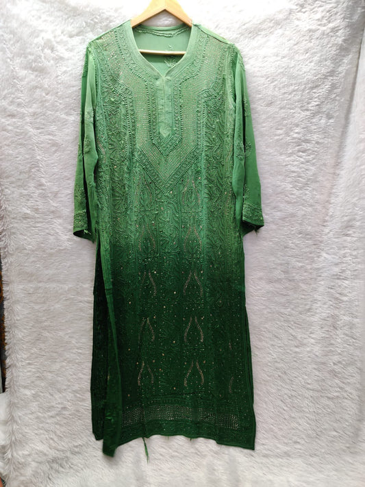 Pink heavy add-on premium georgette long kurta with slip from LVW Fashion Luxurious Chikankari, featuring intricate embroidery and elegant design.