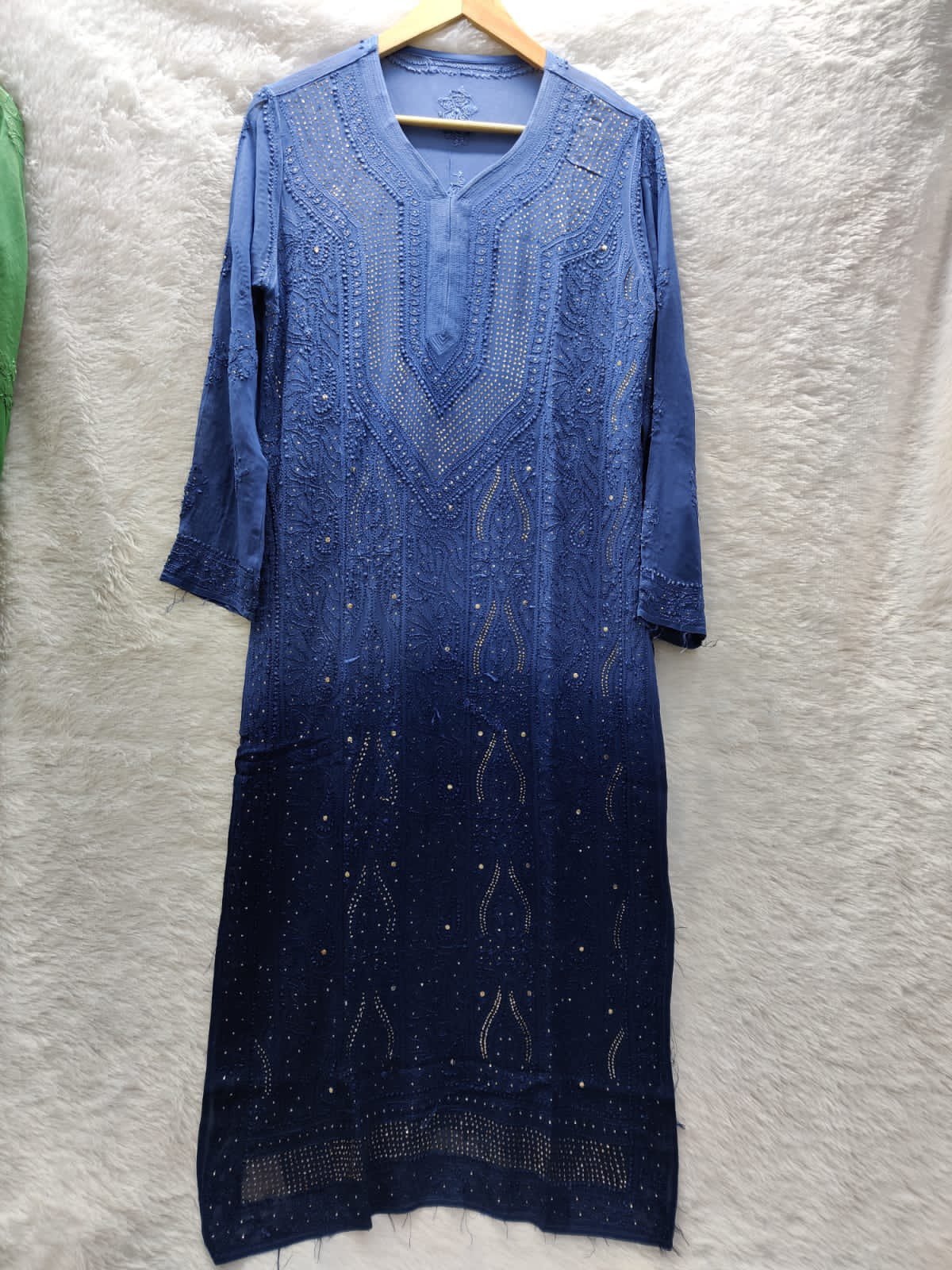 Pink heavy add-on premium georgette long kurta with intricate chikankari details and matching slip by LVW Fashion Luxurious.