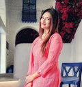 Pink premium georgette long kurta with slip chikankari and kamdani embroidery, designed by LVW Fashion Luxurious Chikankari.
