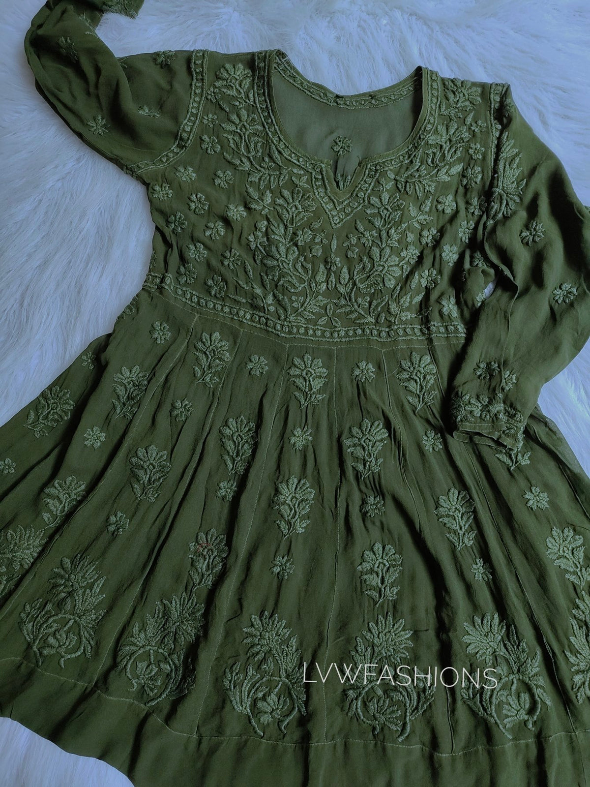 Pink Gazal Premium Georgette Tunic Dress with intricate side Chikankari embroidery, designed by LVW Fashion Luxurious Chikankari.