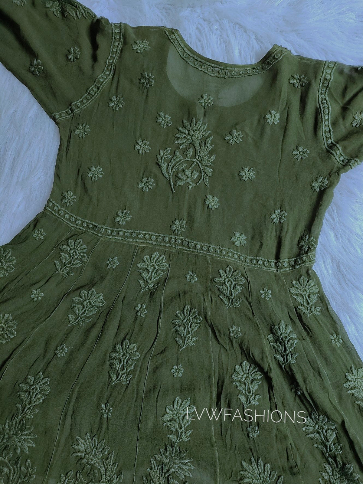 Pink Gazal Premium Georgette Tunic Dress by LVW Fashion with intricate side Chikankari embroidery