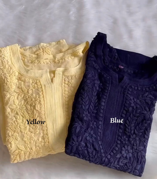 Meer Kurtas Shades Premium Georgette Chikankari Kurta With Silk Slip
