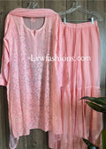 Pink premium georgette Gharara Chikankari Kurta set by LVW Fashion, featuring intricate embroidery and a traditional design.