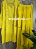 Pink INAYAT Premium Georgette Gharara Chikankari Kurta Set by LVW Fashion with intricate embroidered detailing.