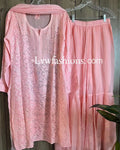 Pink INAYAT Premium Georgette Gharara Chikankari Kurta Set by LVW Fashion, featuring intricate embroidery and traditional style.