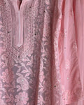 Pink premium georgette Gharara Chikankari Kurta set by LVW Fashion with intricate embroidery and traditional Indian design.