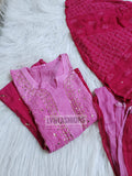 Pinkish premium georgette long kurta dupatta set with silk slip inner, featuring intricate Chikankari embroidery by LVW Fashion Luxurious