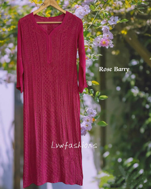 Powder pink premium georgette Chikankari kurti with resham embroidery, by LVW Fashion Luxurious Chikankari.