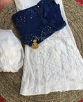 Luxurious blue and white kurta set by LVW Fashion with intricate chikankari embroidery, perfect for traditional occasions.