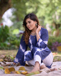 Premium blue and white georgette Chikankari Kurti with inner from LVW Fashion, showcasing intricate embroidery and lightweight fabric.