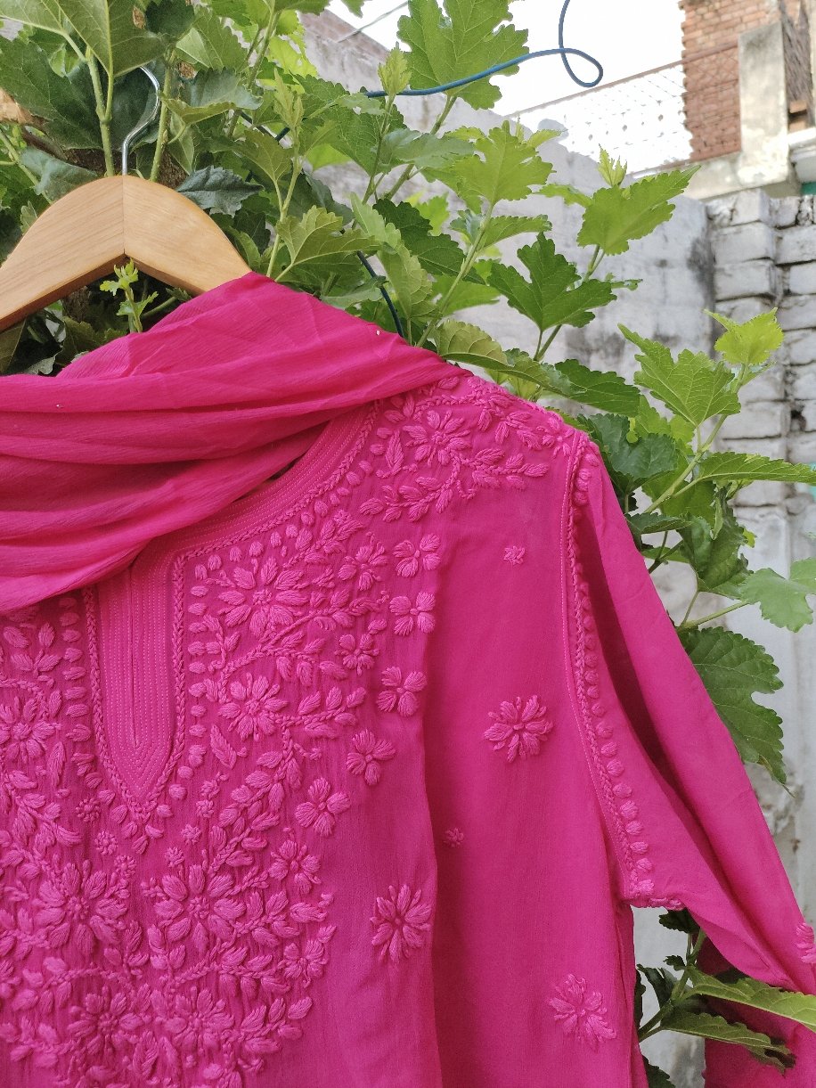 Premium Georgette Chikankari Gharara Kurti Set by LVW Fashion, featuring intricate embroidery and traditional design.